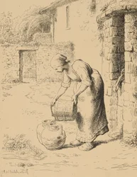 バケットを空にする女性、1862年（クリシェ・ヴェール）