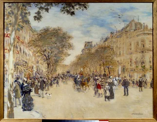 Belle epoque: "View of the Pavilion of Hanover and Boulevard des Italians in Paris" ジャン・フランソワ・ラファエリ(1850-1924)の絵画 20世紀初頭 日0,66x0,82 m ルーアン、ボザール美術館（Musee des Beaux Arts