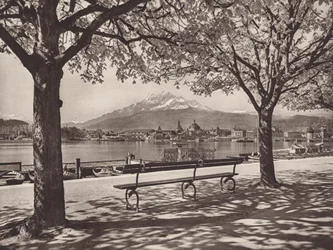 スイス: ルツェルン、ピラトゥス山 (b/w 写真)