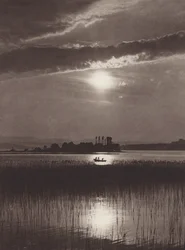 スイス: チューリッヒ湖、夕方 (b/w 写真)