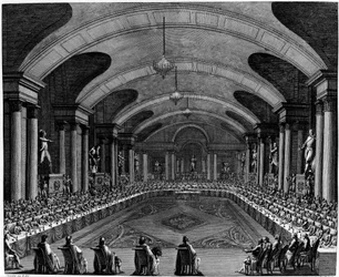 フランス革命。「1795年の研究所発足式の様子10月25日