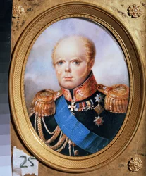 ロシアのコンスタンティヌス・パブロヴィッチ大公の肖像 (1779-1831) (ロシアのコンスタンティヌス・パブロヴィッチ大公の肖像)。 Jean Henri Benner (1776-1836) の絵画。 紙に水彩