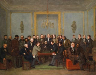 ピエール・サン・アマンとハワード・スタントンの壮絶なチェスの試合（1843年） Peinture de Jean Henri Marlet (1771-1847) 1843 - 油彩・キャンバス Dim 71x91,5 cm Private Collection