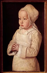 フランスのアンヌとブルボン家のピエール2世の娘で、「祈りの子」と呼ばれるスザンヌ・ド・ブルボン（1491-1521）の肖像 ムーランの巨匠、あるいはジャン・ヘイ（1450-1505）の絵画 1495-1500年 日。0.27×0.16メートル