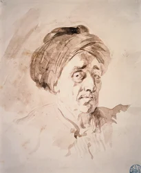 ターバンを巻いた頭部 ジャン・オノレ・フラゴナール（1732-1806）による水彩画。18世紀 ブザンソン美術博物館