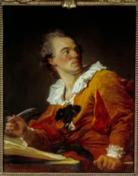 インスピレーション 見知らぬ人の肖像ジャン・オノレ・フラゴナール（1732-1806）の絵画 18世紀 日。0,8x0,64 m - インスピレーション、無名の男の肖像 ジャン・オノレ・フラゴナール（1732-1806）の絵画