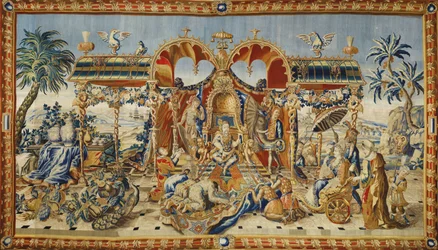 中国皇帝の謁見。 1715 年頃のジャン 2 世バラバンド (18 世紀に活動) のタペストリー、シルク ウールと金と銀の糸。フランスの芸術