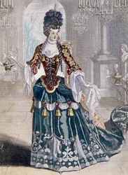 オペラ座の音楽家、マドモアゼル・デマタン（1682-1708）の肖像、ジャン・ベランのエングレーヴィング