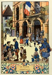 三色の楽園。 Massevaux 1918 の市庁舎。