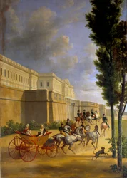 ナポレオン（1769-1821）とマリー・ルイーズ（1791-1847）のコンピエーニュでの狩猟への出発（1811年） ジョセフ・ビドー（1758-1846）による絵画 1811年 日。2.1x0.9 m パリ、マルモッタン美術館