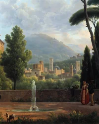 噴水のある風景 ジョセフ・ビドー（1758-1846）の絵画の詳細。1821年 バレンシア美術博物館