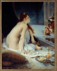 オリエンタリズム：「白人奴隷女性」。ジャン・ジュール・アントワーヌ・ルコント・デュ・ヌイ（1842-1923）による絵画、1888年。太陽。1.46 x 1.18 m。ナント、ボザール美術館