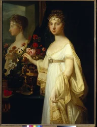 ロシア皇后エリザベート・アレクセイエフナの肖像、バーデンのルイーズ・オーガスタ王女 (1779-1826) (皇后エリザベス・アレクセイエフナ、バーデンのルイーズ王女 - ジャン・ローラン・モニエ (1743/46-1808) による絵画、キャンバスに油彩 (130.5x99 cm)