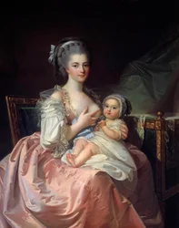 子供をあやす母親 ジャン・ローラン・モズニエ（1743-1808）の絵画 18世紀メーコン、美術博物館