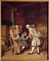 絵画愛好家（18世紀のテイストで）、別名「Un peintre」 ジャン＝ルイ＝エルネスト・メゾニエ（1815-1891）の絵画。1860年日。0,35x0,28 m パリ、オルセー美術館