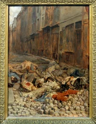 1848年の革命："La barricade rue de la Mortellerie en juin 1848 ou souvenir de guerre civile" Ernest Meissonier（1815-1891）の絵画 1848年 日：0.29 x 0.22 m Paris.ルーヴル美術館