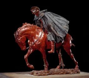 風の中の旅人 ロシア遠征中のナポレオン・ボナパルト（1769-1821）、あるいは混乱の中の将校とも言われている アーネスト・ミーソニエ（1815-1891）による蝋、木、布、革の彫刻 1878年 日0.48x0.6x0.4 m パリ、オルセー美術館