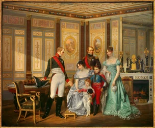 皇后ジョゼフィーヌ・ド・ボアルネ（1763-1814）は、1814年5月、自分の子供たちを託して皇帝アレクサンドル1世（1777-1825）を迎える。皇后は、ウジェーヌ・ローズ・ド・ボアルネ、通称ウジェーヌ公（1781-1824）、オルタンス・ド・ボアルネ（1783）に囲まれている