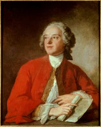 Pierre Augustin Caron de Beaumarchais (1732 - 1799) French writer and playwright - Jean Marc (Jean-Marc) Nattier (1685-1766) による絵画 - Paris, Comedie Francaise - Pierre Augustin Caron de Beaumarchais (1732 - 1799) French writer and playwright の肖像。