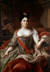 ピョートル大帝の妻であるロシアのインプレス、カトリーヌ・イーレ（1684-1727）の肖像 ジャン・マルク（Jean-Marc）・ナティエ（1685-1766）による絵画 18世紀 エルミタージュ美術館（サンクトペテルブルク