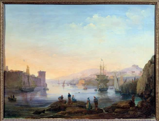 マルセイユ港の間 ジャン・ポール・コンスタンス (1777-1833) による絵画 19 世紀 エクス・アン・プロヴァンス、グラネ美術館