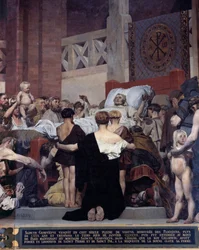 パリ市の守護神、聖ジュヌヴィエーヴの死 ジャン・ポール・ローランス（1838-1921）による壁画 パリ、パンテオン