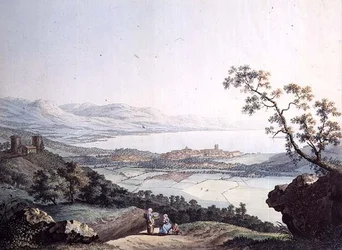 ジャン・フィリップ・リンク2世（1770-1812）とヤコブ・フィリップ・ハッケルト（1737-1807）が彫ったサヴォワのサコネックスからのジュネーヴの眺め（エングレーヴィング）