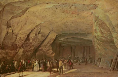 ディエップダルで塩の倉庫として使われた洞窟の入口と内部、1798年頃
