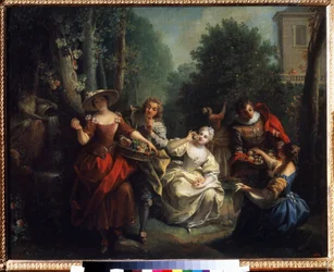 五感：「Le gout」（味） 貴族の若者が果物を味わう。 Jean Raoux (1677-1734) による絵画 1725-1735 プーシキン美術館、モスクワ