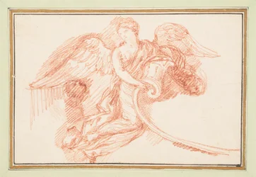 装飾的な巻物を持つ有翼の女性像