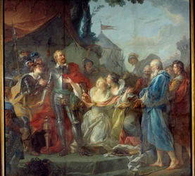 1347年のカレー包囲戦は、カレーの6人のブルジョワの中でも最も有名なサン・ピエトロのユースタッシュが、イングランド王エドワード3世のもとに赴き、カレーの住民の恵みを嘆願したことで実現したものです（1347年8月）。ジャン・シモンによる絵画