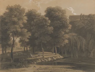 羊飼いのいる古典的な風景、1803年。