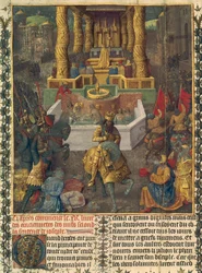 Ms NAF 21013, fol.1v 紀元前36年、ヘロデによるエルサレムの占領、「Antiquites Judaiques」第2巻の挿絵、1470年頃（ヴェラム）。