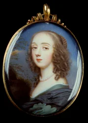 マドモアゼル・カークの肖像 ジャン・プティト・ザ・ヴュー（1607-1691）の17世紀のメダイユの中のミニチュア絵画。日 0,05x0,04 m。