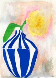 イエロー・ブルーム ストライプ 花瓶