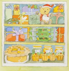 クリスマスの食器棚の中（水彩）