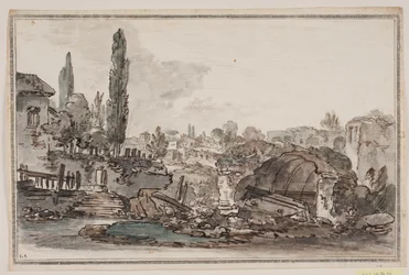 背の高い木々、建物、廃墟のある見通し