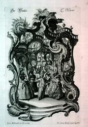 冬、仮装舞踏会を描いたロココ調の楽譜、Johann Georg Hertelのパブ。