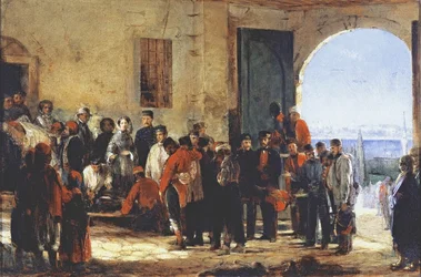 クリミア戦争：1856年、トルコのスクッタリ病院に勤務する看護師のフローレンスナイチンゲール