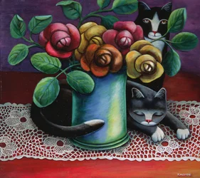 バラと古いレース