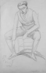 ウィンダム・ルイス(1884-1957) with Cat, c.1920 (penc. on paper)