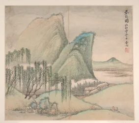 様々な画家の様式による風景画、1716年（12葉のアルバム、紙にインクと彩色）