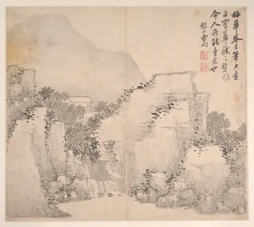 様々な画家の様式による風景画、1716年（12葉のアルバム、紙にインクと彩色）