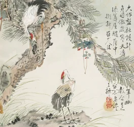 松の木のそばのツル、1857