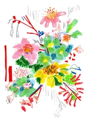 花のスケッチ2、2014（ペンとインク、紙にコラージュ）
