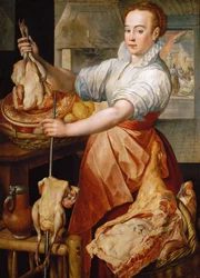初期ネーデルランド美術：料理人（「マルタとマリアの家のキリスト」） par Beuckelaer (Bueckelaer), Joachim (ca. 1533-1574)