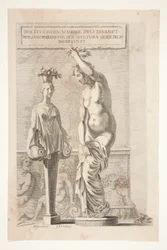 花瓶と果物を運ぶ彫像と女性のヘルム