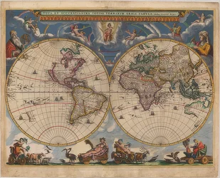 世界の地図。ダブル半球。 1662〜64