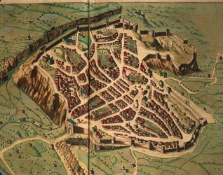 Joan BlaeuのTheatrum civitatum et admirandorum ItaliaeのAcquapendenteの地図、彫刻。