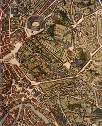 ジョアン・ブラウ（1596-1673）によるローマの地図、イタリアの「Theatrum Civitatum et Admirandorum Italiae, ad Aevi Veteris et Praesentis Temporis Faciem Expressum」からのプリント。